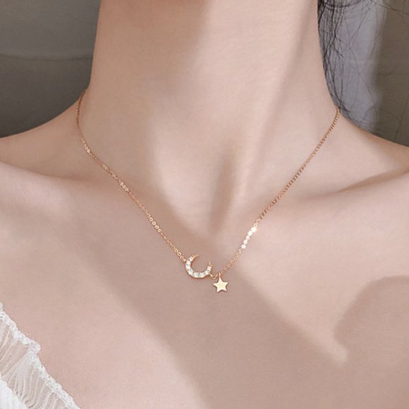 NEW Diamond Moon Star 925 Silver Necklace Z - Picture 1 of 10